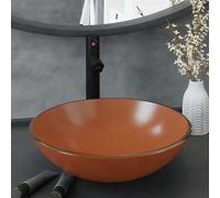 vidaXL Lavabo de baño grifo y desagüe de empuje vidrio templado marrón