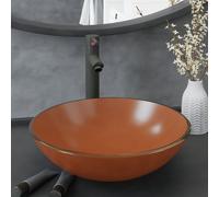 vidaXL Lavabo de baño grifo y desagüe de empuje vidrio templado marrón
