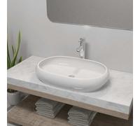 vidaXL Lavabo de baño ovalado con grifo mezclador cerámica blanco