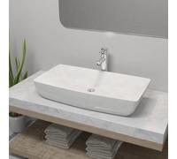 vidaXL Lavabo de Baño Ovalado con Grifo Mezclador de Cerámica Blanco Lavamanos Dimensiones 400 x 330 x 135 mm, 325 x 140 mm, 400 x 160 mm y mas