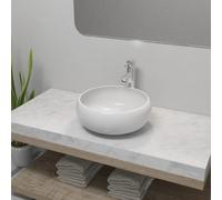 vidaXL Lavabo de baño redondo con grifo mezclador cerámica blanco
