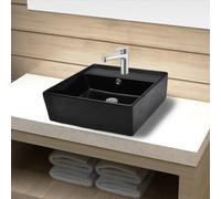 Lavabo de cerámica con agujero para grifo/desagüe cuadrado negro