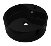 vidaXL Lavabo de cerámica negro redondo con agujero para grifo y desagüe