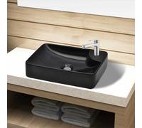 vidaXL Lavabo de cerámica para baño con agujero para grifo negro