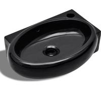 VidaXL: Lavabo de cerámica con grifo/orificio de desbordamiento, color negro, forma redonda