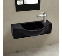 vidaXL Lavabo de cerámica con orificio de grifo/desagüe negro