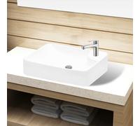 vidaXL Lavabo de cerámica con orificio de grifo y desagüe blanco