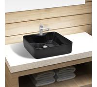 vidaXL Lavabo de cerámica cuadrado con orificio de grifo/desagüe negro