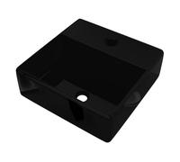 vidaXL Lavabo Cuadrado Moderno de Cerámica con Agujero de Grifo y Desagüe – Negro