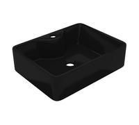 vidaXL Lavabo cuadrado cerámica negro con orificio para grifo y desagüe