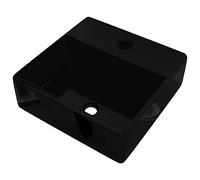 vidaXL Lavabo Cuadrado Moderno de Cerámica con Agujero de Grifo y Desagüe – Negro