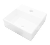 vidaXL Lavabo cuadrado de cerámica – Orificio de grifo y desagüe – Blanco