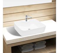 vidaXL Lavabo cuadrado de cerámica con orificio de grifo y desagüe blanco