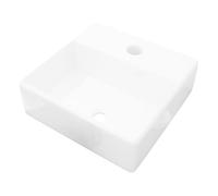 vidaXL Lavabo cuadrado de cerámica – Orificio de grifo y desagüe – Blanco
