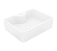 vidaXL Lavabo cuadrado de cerámica con orificio de grifo y desagüe blanco