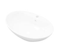 vidaXL Lavabo de cerámica ovalado con orificio de grifo y rebosadero Blanco