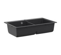 vidaXL Lavabo de cocina doble de granito, 86 x 51 x 30 cm, grafito | Este fregadero está hecho de 80 % cuarzo y 20 % de resina, este fregadero de cocina está diseñado para el montaje en la parte
