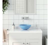 vidaXL Lavabo de cuarto de baño redondo cerámica azul claro