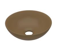 vidaXL Lavabo de cuarto de baño redondo cerámica crema mate