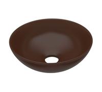 vidaXL Lavabo de baño redondo de cerámica montado encima, fácil de limpiar - Marrón oscuro