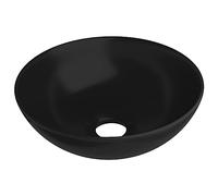 vidaXL Lavabo de cuarto de baño redondo cerámica negro mate