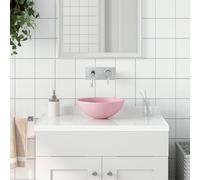 vidaXL Lavabo de cuarto de baño redondo cerámica rosa mate