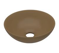 vidaXL Lavabo de cuarto de baño Redondo Lujo montado encima Cerámica fácil de limpiar Crema mate