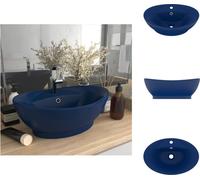 vidaXL Lavabo de lujo con desbordamiento, color azul oscuro mate, 58,5x39 cm, cerámica. Lavabo para baño