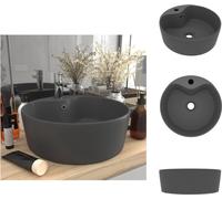 vidaXL Lavabo de lujo con desbordamiento, color gris oscuro mate, 36x13 cm, cerámica. Lavabo para baño