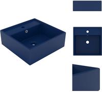 vidaXL Lavabo de lujo con desbordamiento, cuadrado, color azul oscuro mate, 41x41 cm - Lavabo para baño