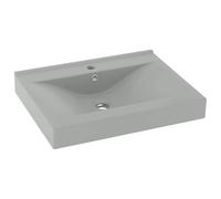 vidaXL Lavabo de Lujo con Grifo Tocador Montado Encima Piedra Vasija Aseo Indoro Cocina Garaje Fácil de Limpiar Cerámica 60x46 cm Gris Claro