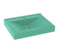 vidaXL Lavabo de Lujo con Grifo Tocador Montado Encima Piedra Vasija Aseo Indoro Cocina Garaje Fácil de Limpiar Cerámica 60x46 cm Verde Claro