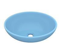 vidaXL Lavabo de lujo ovalado montado encima cerámica moderno fácil de limpiar Azul claro mate