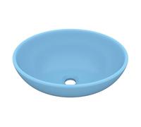 vidaXL Lavabo de lujo ovalado montado encima cerámica moderno fácil de limpiar Azul claro mate