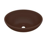 vidaXL Lavabo de lujo ovalado cerámica marrón oscuro mate 40x33 cm