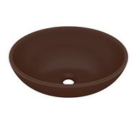 vidaXL Lavabo de lujo ovalado tocador montado encima, cerámica marrón oscuro mate 40x33 cm