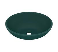 vidaXL Lavabo de lujo ovalado cerámica verde oscuro mate 40x33 cm