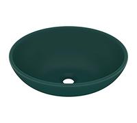 vidaXL Lavabo de lujo ovalado cerámica verde oscuro mate 40x33 cm