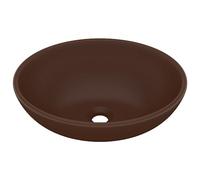 vidaXL Lavabo de Lujo Ovalado Tocador Montado Encima Piedra Vasija Aseo Indoro Cocina Garaje Fácil de Limpiar Cerámica Marrón Oscuro Mate 40x33 cm