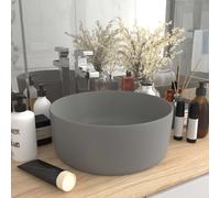 vidaXL Lavabo de lujo redondo cerámica gris claro mate 40x15 cm