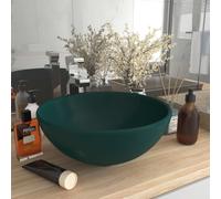 vidaXL Lavabo de lujo redondo cerámica verde oscuro mate 32,5x14 cm