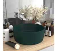 vidaXL Lavabo de lujo redondo cerámica verde oscuro mate 40x15 cm