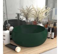 vidaXL Lavabo de lujo redondo cerámica verde oscuro mate 40x15 cm
