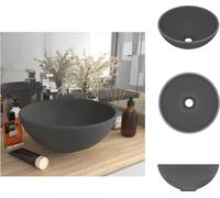 vidaXL Lavabo de lujo, redondo, mate, color gris oscuro, 32,5 x 14 cm, de cerámica. Lavabo para baño