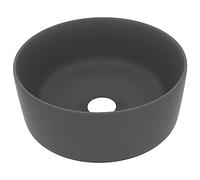 vidaXL Lavabo de Lujo Redondo Tocador Montado Encima Piedra Vasija Aseo Indoro Cocina Garaje Fácil de Limpiar Cerámica Gris Oscuro Mate 40x15 cm