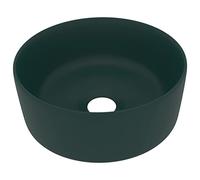 vidaXL Lavabo de Lujo Redondo Tocador Montado Encima Piedra Vasija Aseo Indoro Cocina Garaje Fácil de Limpiar Cerámica Verde Oscuro Mate 40x15 cm