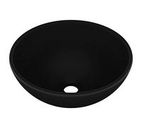 vidaXL Lavabo de Lujo Redondo Tocador Montado Encima Piedra Vasija Cuarto de Baño Aseo Indoro Garaje Fácil de Limpiar Cerámica Negro Mate