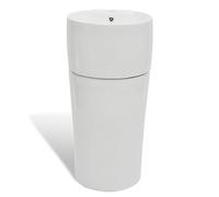 vidaXL Lavabo de pie redondo de cerámica con agujero para grifo y desagüe Blanco, Negro
