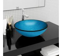 vidaXL Lavabo de vidrio templado azul 42x14 cm