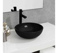 vidaXL Lavabo sobre encimera redondo Vidrio templado negro 35x12 cm